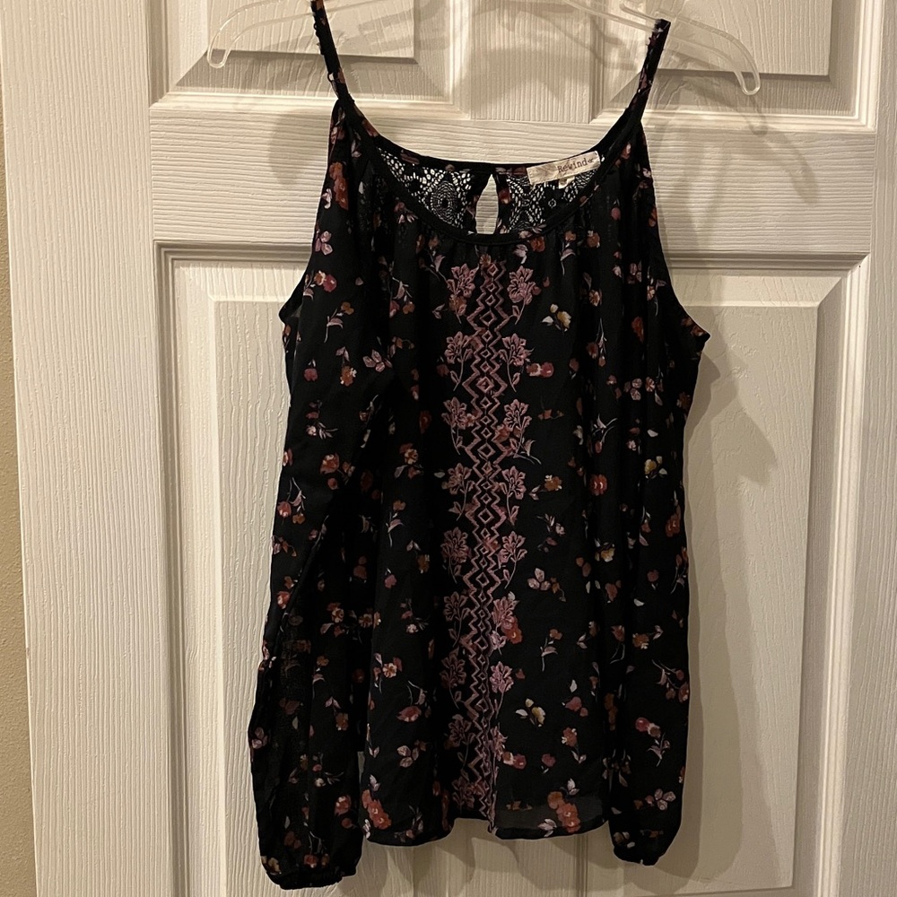 Rewind Black Floral Spaghetti Strap blouse